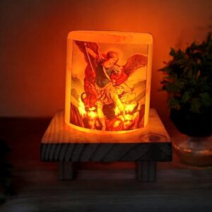 Cylindrical Saint Michael Salt Lamps
