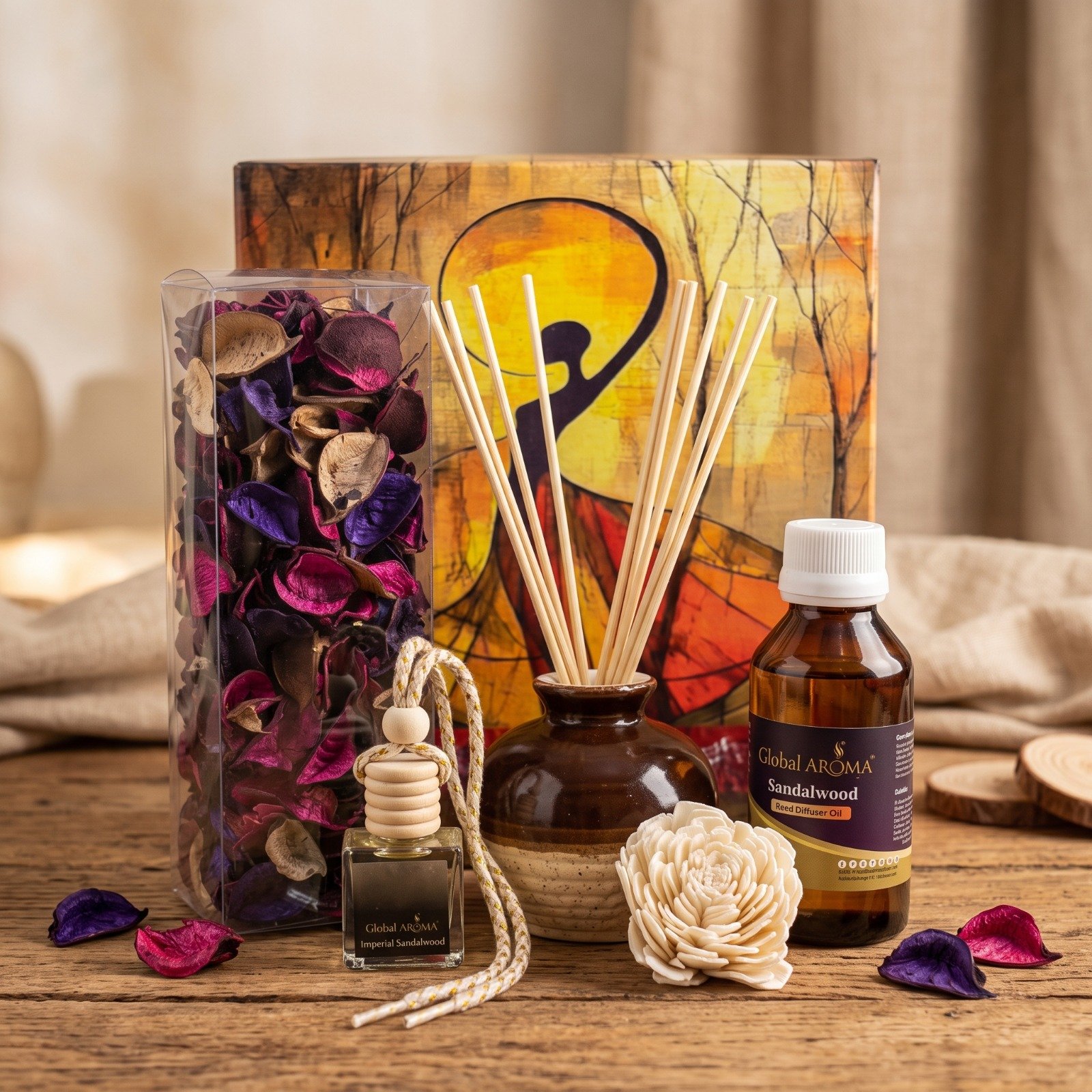 Sandalwood Reed Diffuser Set – Complete Home & Car Fragrance Collection (100ml)